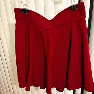DJT Flared Pleated Red Women's Casual Stretchy Mini Skater Skirt with Shorts